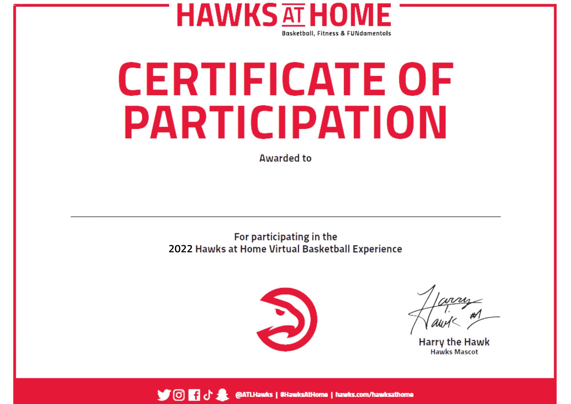 HAWKS AT HOME Certificates